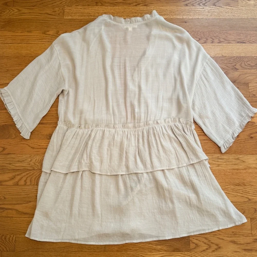 Easel Los Angeles Tan Beige Ruffle Tiered Tencel Cardigan Open Front ET3297 L